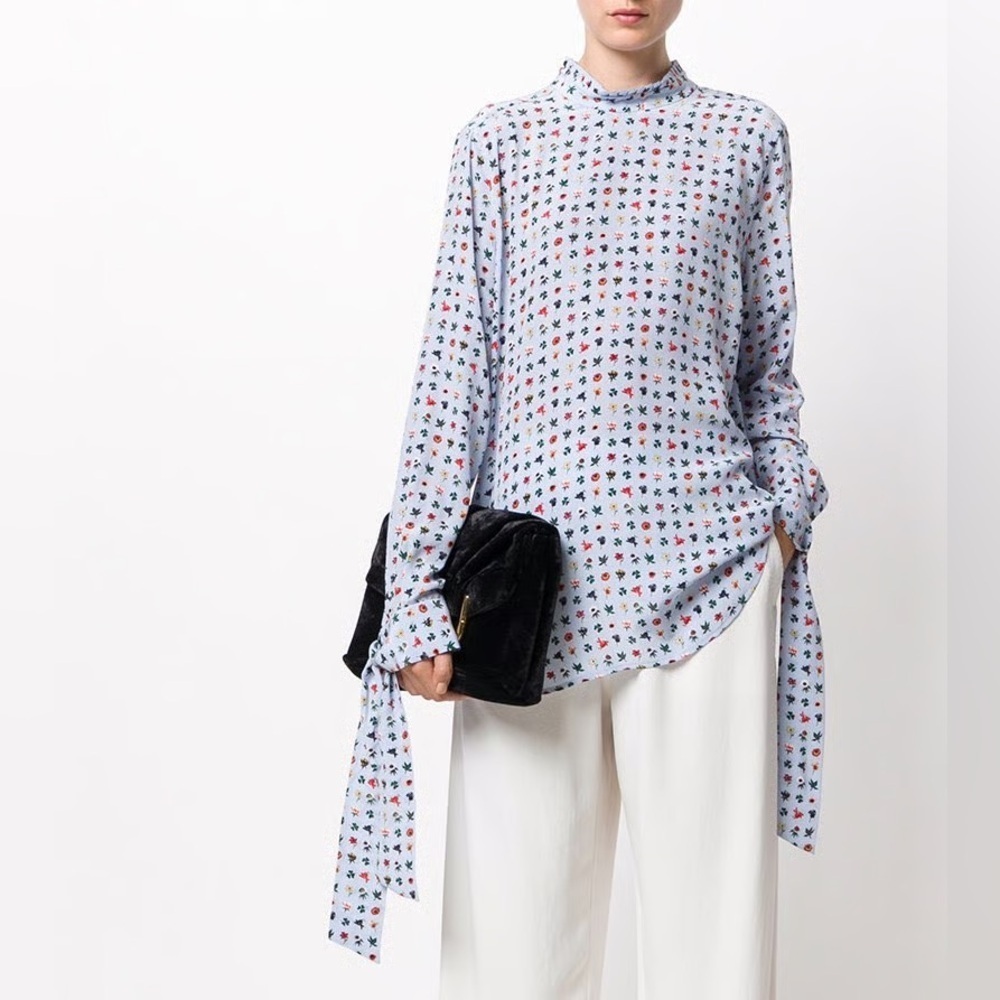 Equipment Femme Floral Garden Silk Tie Cuff Blouse